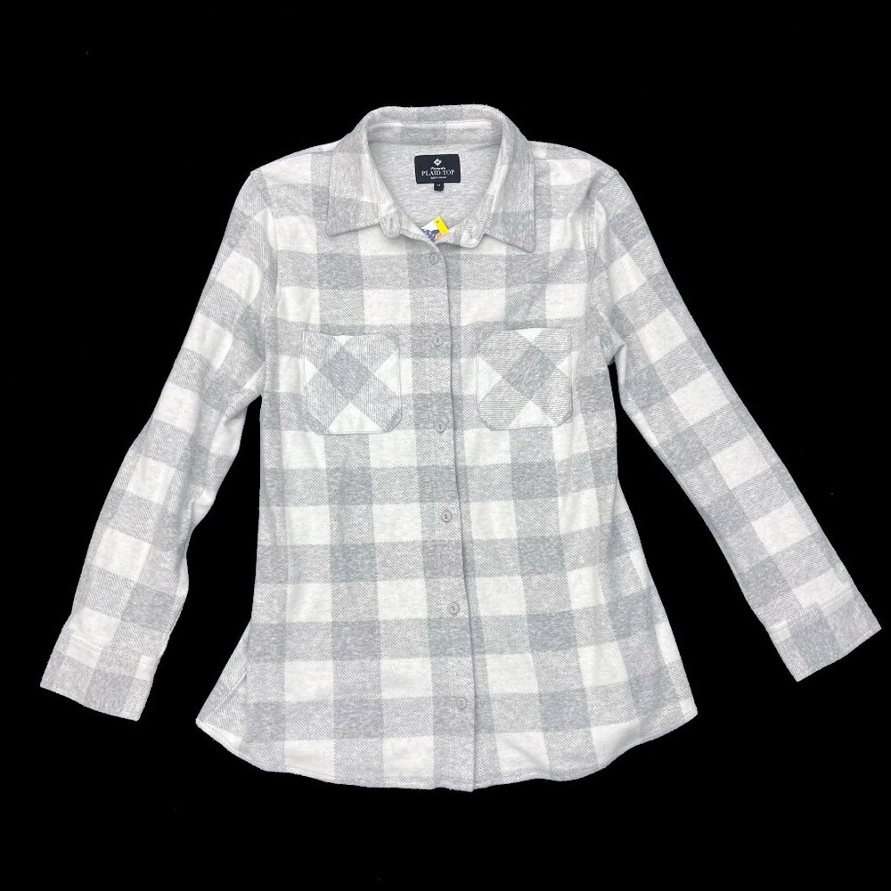 Members Mark Favorite Plaid Top Womens M Gray White Plaid Shacket NEW NWT
